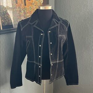 Wilsons Leather Black Jean Jacket with White Stitching